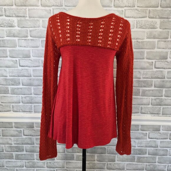 Free People Cotton Mohair Blend Boho Tunic Sweater Top Red Oversized XS LS - Picture 4 of 9